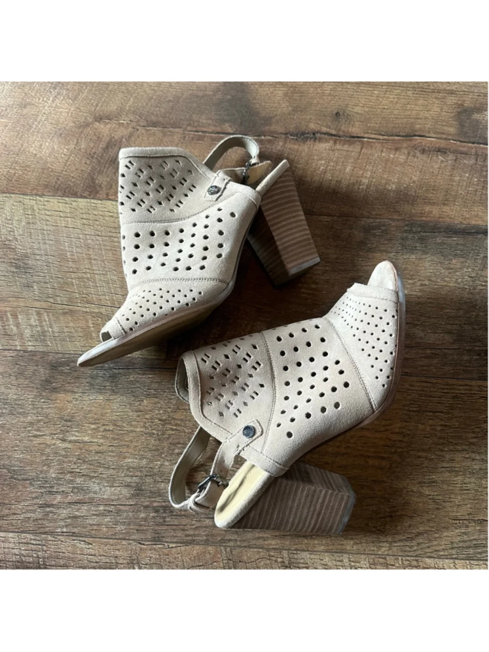 Women's Marc Fisher Beige Perforated Peep Toe Slingback Wedges Size 11 Summer